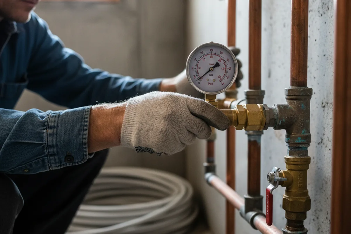Pressure testing a repaired line during Water Line Repair in Brevard